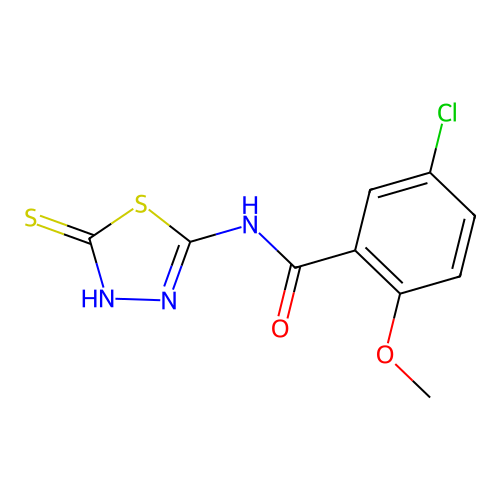 5-chloro-N-(5-mercapto-1,3,4-thiadiazol-2-yl)-2-methoxybenzamide structure