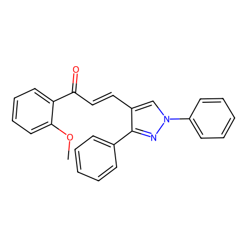 (E)-3-(1,3-diphenylpyrazol-4-yl)-1-(2-methoxyphenyl)prop-2-en-1-one structure