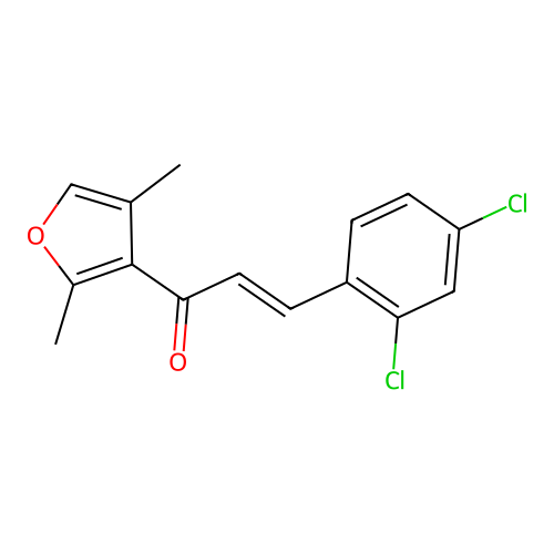 (E)-3-(2,4-dichlorophenyl)-1-(2,4-dimethylfuran-3-yl)prop-2-en-1-one structure
