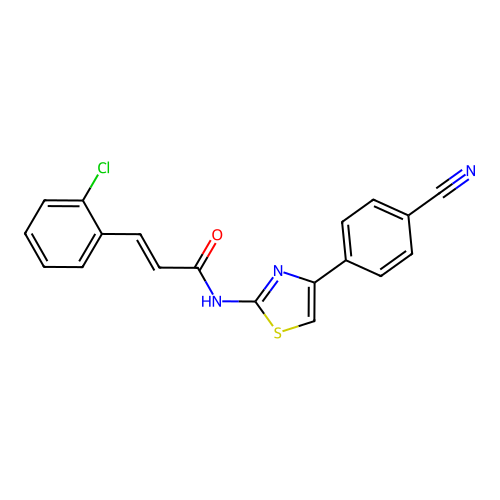 (E)-3-(2-chlorophenyl)-N-(4-(4-cyanophenyl)thiazol-2-yl)acrylamide structure