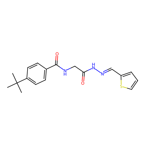 (E)-4-(tert-butyl)-N-(2-oxo-2-(2-(thiophen-2-ylmethylene)hydrazinyl)ethyl)benzamide structure