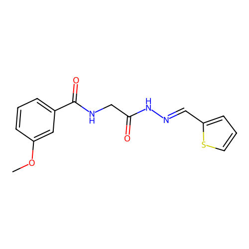(E)-3-methoxy-N-(2-oxo-2-(2-(thiophen-2-ylmethylene)hydrazinyl)ethyl)benzamide structure