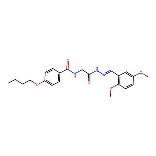 (E)-4-butoxy-N-(2-(2-(2,5-dimethoxybenzylidene)hydrazinyl)-2-oxoethyl)benzamide structure