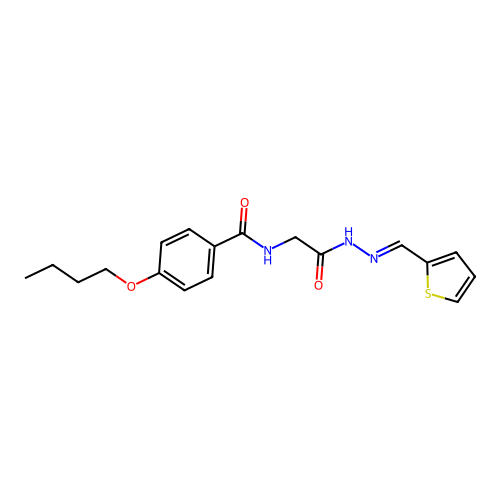 (E)-4-butoxy-N-(2-oxo-2-(2-(thiophen-2-ylmethylene)hydrazinyl)ethyl)benzamide structure