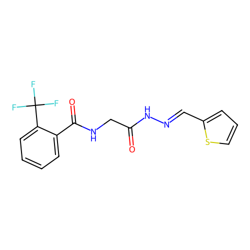 (E)-N-(2-oxo-2-(2-(thiophen-2-ylmethylene)hydrazinyl)ethyl)-2-(trifluoromethyl)benzamide structure
