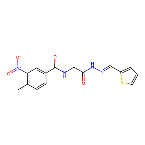 (E)-4-methyl-3-nitro-N-(2-oxo-2-(2-(thiophen-2-ylmethylene)hydrazinyl)ethyl)benzamide structure