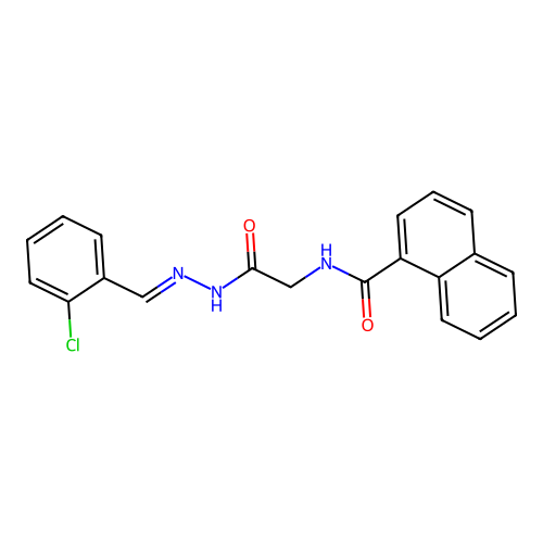 (E)-N-(2-(2-(2-chlorobenzylidene)hydrazinyl)-2-oxoethyl)-1-naphthamide structure