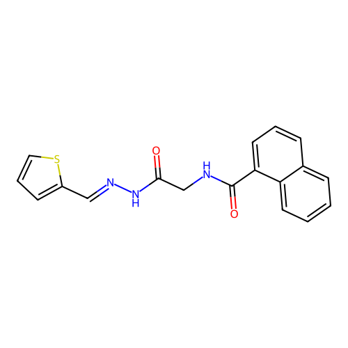 (E)-N-(2-oxo-2-(2-(thiophen-2-ylmethylene)hydrazinyl)ethyl)-1-naphthamide structure