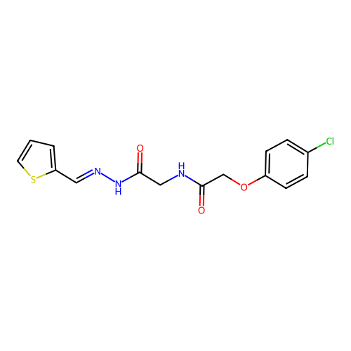 (E)-2-(4-chlorophenoxy)-N-(2-oxo-2-(2-(thiophen-2-ylmethylene)hydrazinyl)ethyl)acetamide structure
