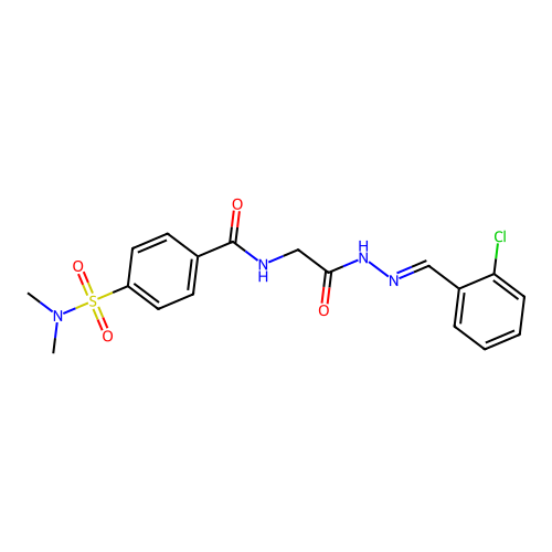 (E)-N-(2-(2-(2-chlorobenzylidene)hydrazinyl)-2-oxoethyl)-4-(N,N-dimethylsulfamoyl)benzamide structure