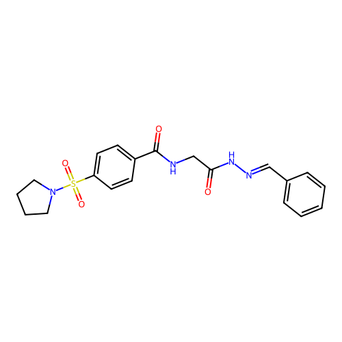 (E)-N-(2-(2-benzylidenehydrazinyl)-2-oxoethyl)-4-(pyrrolidin-1-ylsulfonyl)benzamide structure