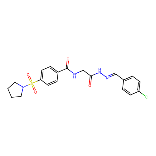 (E)-N-(2-(2-(4-chlorobenzylidene)hydrazinyl)-2-oxoethyl)-4-(pyrrolidin-1-ylsulfonyl)benzamide structure