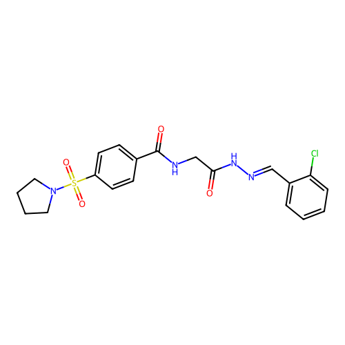 (E)-N-(2-(2-(2-chlorobenzylidene)hydrazinyl)-2-oxoethyl)-4-(pyrrolidin-1-ylsulfonyl)benzamide structure