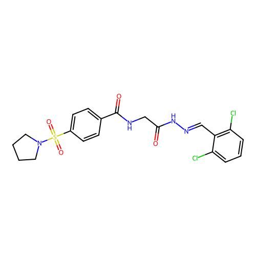 (E)-N-(2-(2-(2,6-dichlorobenzylidene)hydrazinyl)-2-oxoethyl)-4-(pyrrolidin-1-ylsulfonyl)benzamide structure
