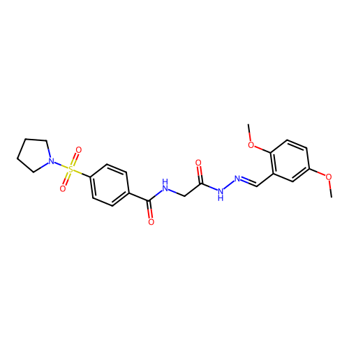 (E)-N-(2-(2-(2,5-dimethoxybenzylidene)hydrazinyl)-2-oxoethyl)-4-(pyrrolidin-1-ylsulfonyl)benzamide structure