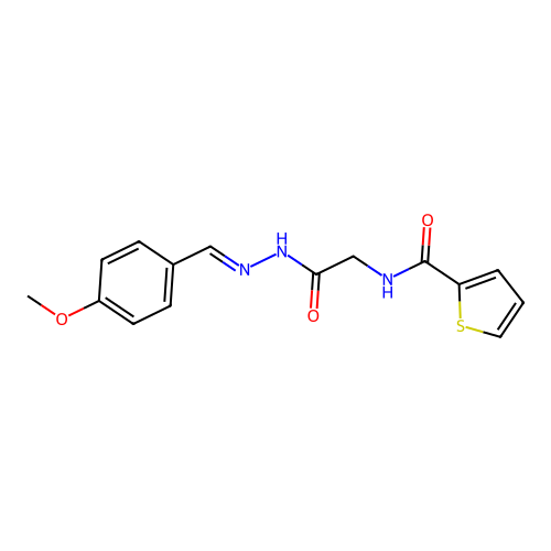 N-{2-[2-(4-methoxybenzylidene)hydrazino]-2-oxoethyl}-2-thiophenecarboxamide structure