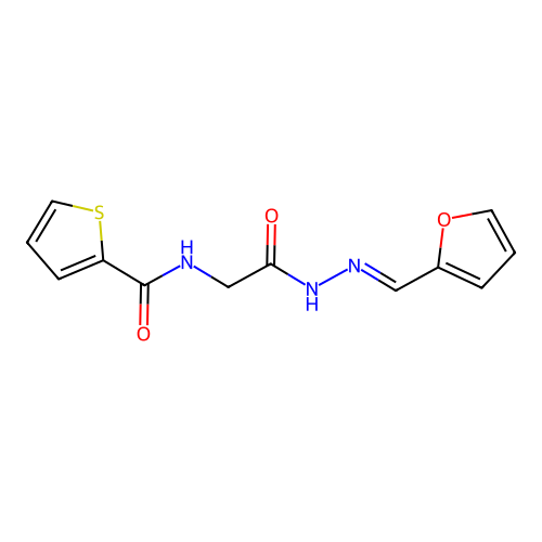 (E)-N-(2-(2-(furan-2-ylmethylene)hydrazinyl)-2-oxoethyl)thiophene-2-carboxamide structure