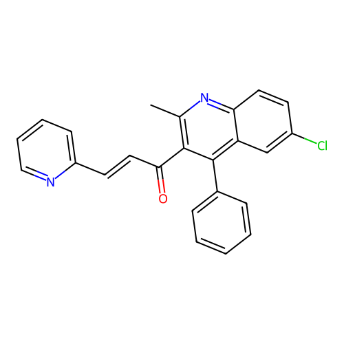 (E)-1-(6-chloro-2-methyl-4-phenylquinolin-3-yl)-3-(pyridin-2-yl)prop-2-en-1-one structure