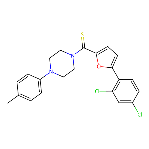 (5-(2,4-dichlorophenyl)furan-2-yl)(4-(p-tolyl)piperazin-1-yl)methanethione structure