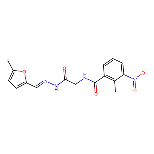 (E)-2-methyl-N-(2-(2-((5-methylfuran-2-yl)methylene)hydrazinyl)-2-oxoethyl)-3-nitrobenzamide structure