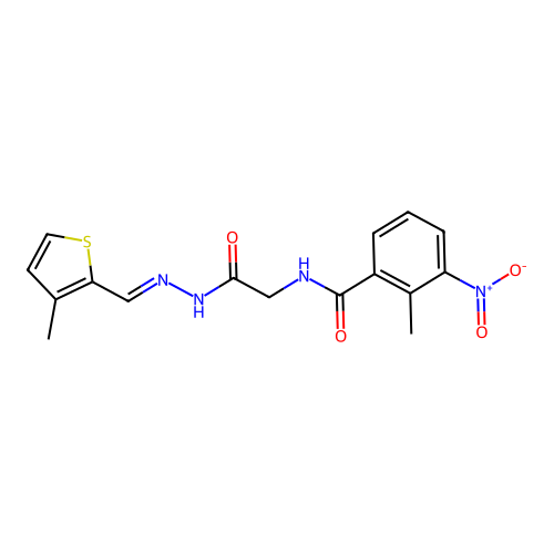 (E)-2-methyl-N-(2-(2-((3-methylthiophen-2-yl)methylene)hydrazinyl)-2-oxoethyl)-3-nitrobenzamide structure