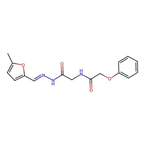 (E)-N-(2-(2-((5-methylfuran-2-yl)methylene)hydrazinyl)-2-oxoethyl)-2-phenoxyacetamide structure