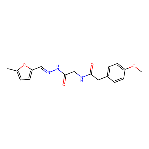 (E)-2-(4-methoxyphenyl)-N-(2-(2-((5-methylfuran-2-yl)methylene)hydrazinyl)-2-oxoethyl)acetamide structure