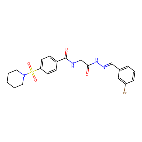 (E)-N-(2-(2-(3-bromobenzylidene)hydrazinyl)-2-oxoethyl)-4-(piperidin-1-ylsulfonyl)benzamide structure