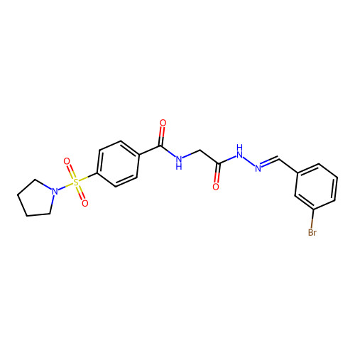 (E)-N-(2-(2-(3-bromobenzylidene)hydrazinyl)-2-oxoethyl)-4-(pyrrolidin-1-ylsulfonyl)benzamide structure
