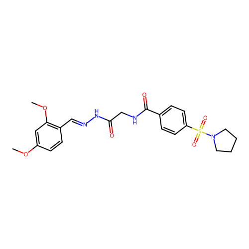 N-({N'-[(1E)-(2,4-dimethoxyphenyl)methylidene]hydrazinecarbonyl}methyl)-4-(pyrrolidine-1-sulfonyl)benzamide structure