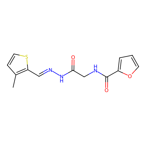 N-({N'-[(1E)-(3-methylthiophen-2-yl)methylidene]hydrazinecarbonyl}methyl)furan-2-carboxamide structure