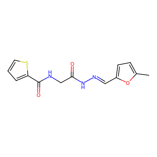 (E)-N-(2-(2-((5-methylfuran-2-yl)methylene)hydrazinyl)-2-oxoethyl)thiophene-2-carboxamide structure