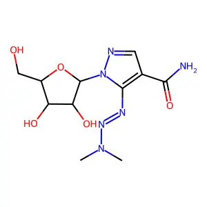 5-(3,3-Dimethyltriaz-1-en-1-yl)-1-pentofuranosyl-1H-pyrazole-4-carboximidic acid structure