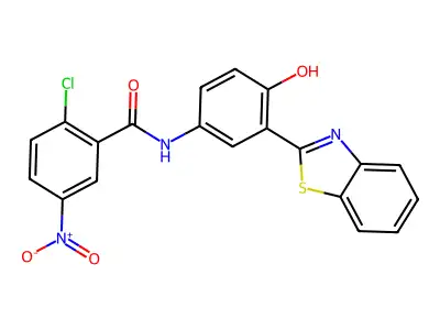 N-(3-(benzo[d]thiazol-2-yl)-4-hydroxyphenyl)-2-chloro-5-nitrobenzamide structure