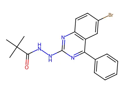 N'-(6-bromo-4-phenylquinazolin-2-yl)-2,2-dimethylpropanehydrazide structure