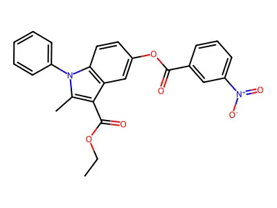 ethyl 2-methyl-5-((3-nitrobenzoyl)oxy)-1-phenyl-1H-indole-3-carboxylate structure