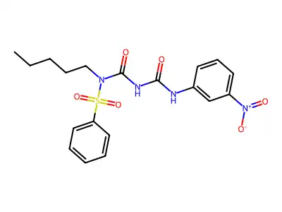 N-(((3-nitrophenyl)carbamoyl)carbamoyl)-N-pentylbenzenesulfonamide structure