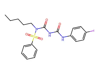 N-(((4-iodophenyl)carbamoyl)carbamoyl)-N-pentylbenzenesulfonamide structure