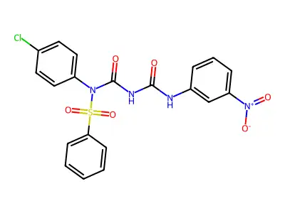 N-(4-chlorophenyl)-N-(((3-nitrophenyl)carbamoyl)carbamoyl)benzenesulfonamide structure