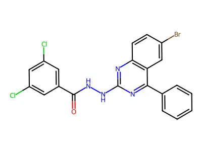 N'-(6-bromo-4-phenylquinazolin-2-yl)-3,5-dichlorobenzohydrazide structure