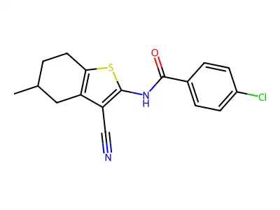 4-chloro-N-(3-cyano-5-methyl-4,5,6,7-tetrahydro-1-benzothiophen-2-yl)benzamide structure