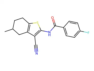 N-(3-cyano-5-methyl-4,5,6,7-tetrahydro-1-benzothiophen-2-yl)-4-fluorobenzamide structure