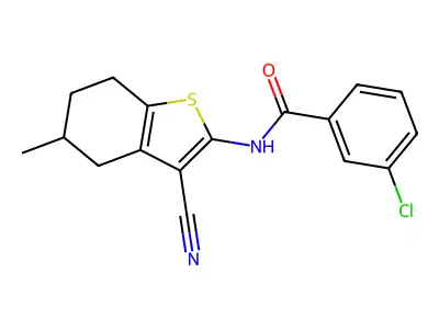 3-chloro-N-(3-cyano-5-methyl-4,5,6,7-tetrahydro-1-benzothiophen-2-yl)benzamide structure