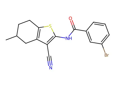 3-bromo-N-(3-cyano-5-methyl-4,5,6,7-tetrahydro-1-benzothiophen-2-yl)benzamide structure