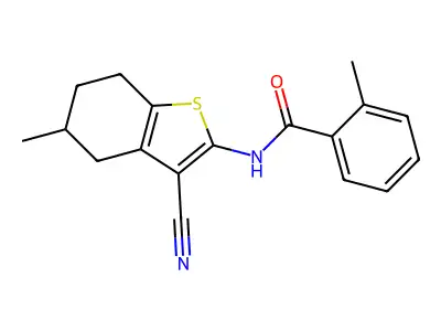 N-(3-cyano-5-methyl-4,5,6,7-tetrahydrobenzo[b]thiophen-2-yl)-2-methylbenzamide structure