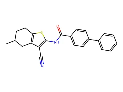 N-(3-cyano-5-methyl-4,5,6,7-tetrahydro-1-benzothiophen-2-yl)-4-phenylbenzamide structure