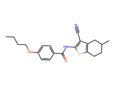 4-butoxy-N-(3-cyano-5-methyl-4,5,6,7-tetrahydro-1-benzothiophen-2-yl)benzamide structure
