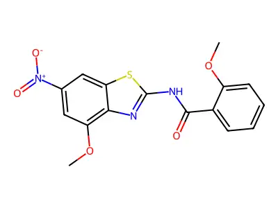 2-methoxy-N-(4-methoxy-6-nitro-1,3-benzothiazol-2-yl)benzamide structure
