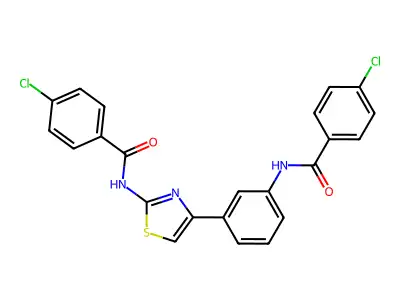 4-chloro-N-(4-(3-(4-chlorobenzamido)phenyl)thiazol-2-yl)benzamide structure