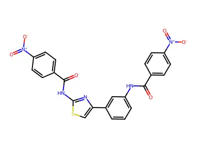 4-nitro-N-(4-(3-(4-nitrobenzamido)phenyl)thiazol-2-yl)benzamide structure